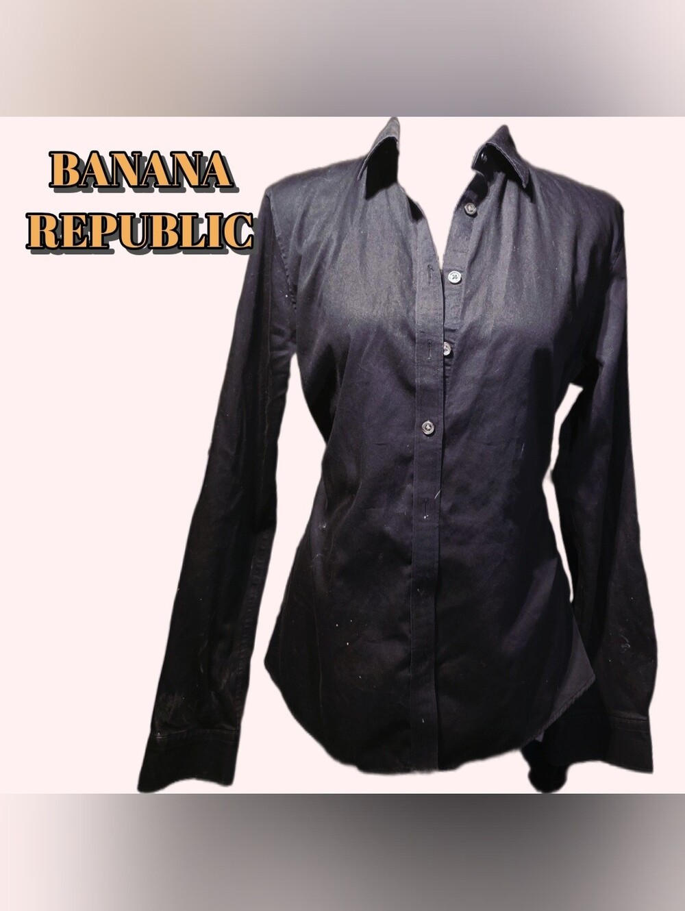 Banana Republic Women's Black Button-Front Tailored Shirt NON-IRON